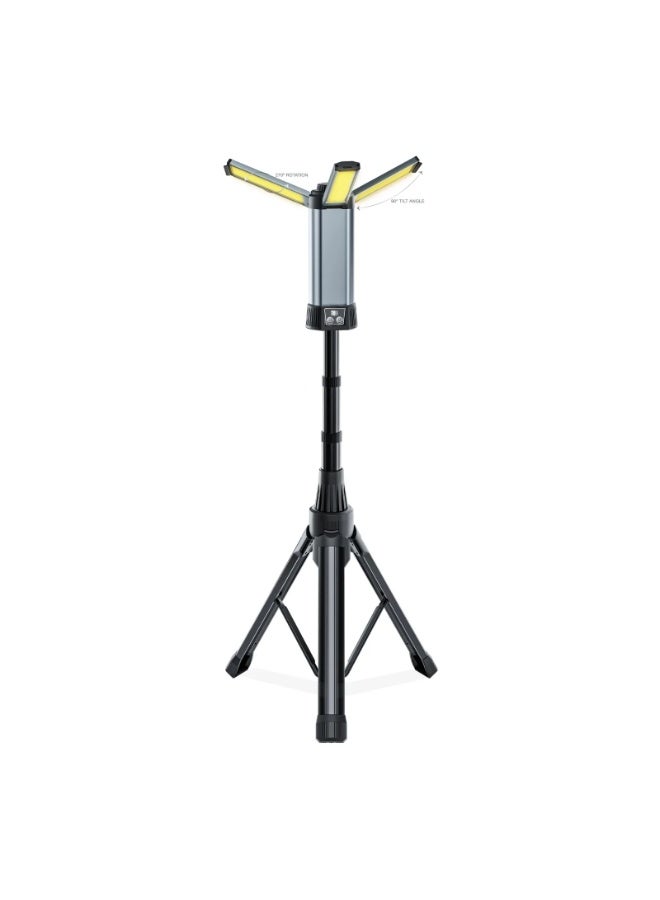 جرين ليون مصباح تخييم Trio Beam Lite ثلاثي القوائم 2000 لومن / أوضاع إضاءة قابلة للتعديل (أبيض، أصفر، وأحمر) / بطارية 6000 مللي أمبير في الساعة / مصباح P50 + COB، مخرج USB-A / شحن من النوع C / أقصى ارتفاع 120 سم / وقت إعادة الشحن 8 ساعات / وقت العمل 4-10 ساعات / نطاق درجة حرارة اللون 4000-7000 كلفن - أسود - Image 1