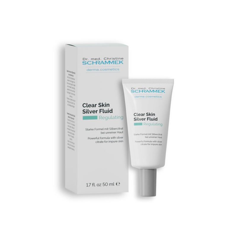 Schrammek Clear Skin Silver Fluid (1.7 fl oz) - Powerful Formula for Impure Skin with Microsilver - Combats the Key Factors of Impure Skin - with Aloe Vera - Face Fluid - Skin Care - Dr. Schrammek - Image 1