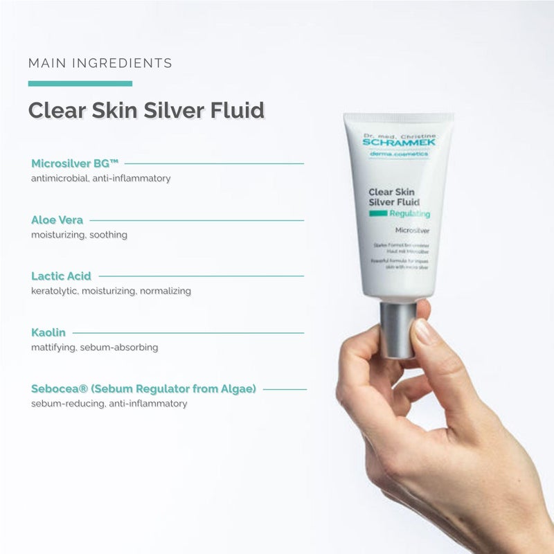 Schrammek Clear Skin Silver Fluid (1.7 fl oz) - Powerful Formula for Impure Skin with Microsilver - Combats the Key Factors of Impure Skin - with Aloe Vera - Face Fluid - Skin Care - Dr. Schrammek - Image 3