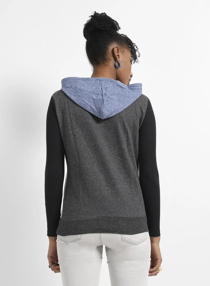 Campus Sutra Women's Peach & Black Zip-Front Jacket With Quilted Details