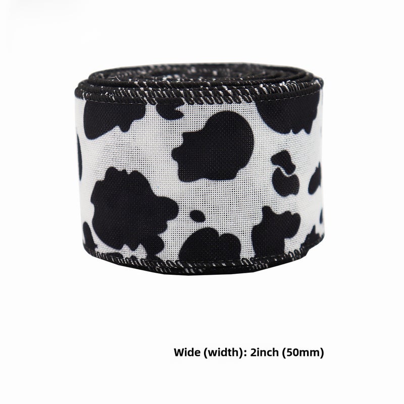 Loquat Cow Print Grosgrain Ribbon Iron-edge Bow Tie Width 50mm