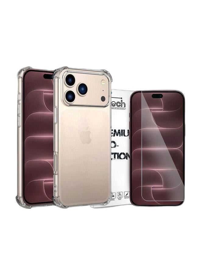 Wtech Apple iPhone 18 Pro Max 5G 2026 TPU Bumper Corners With Hard PC Case Cover (MCTPTN) - Clear & Apple iPhone 18 Pro Max 5G 2026 WTech Premium Series Curved Edges 9H 2.5D Tempered Glass Screen Protector (MSG9CN) - Clear Bundle - Image 1