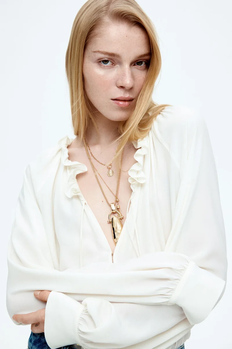 H&M Frill-trimmed drawstring blouse