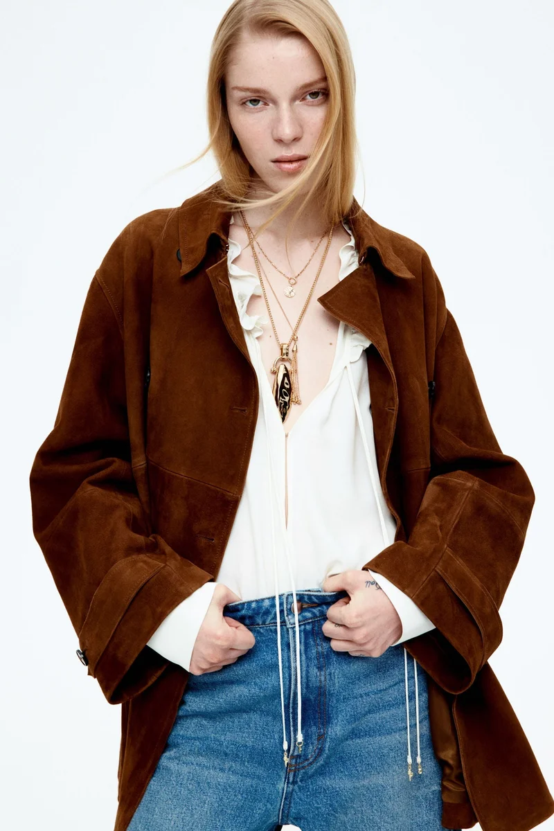 H&M Frill-trimmed drawstring blouse