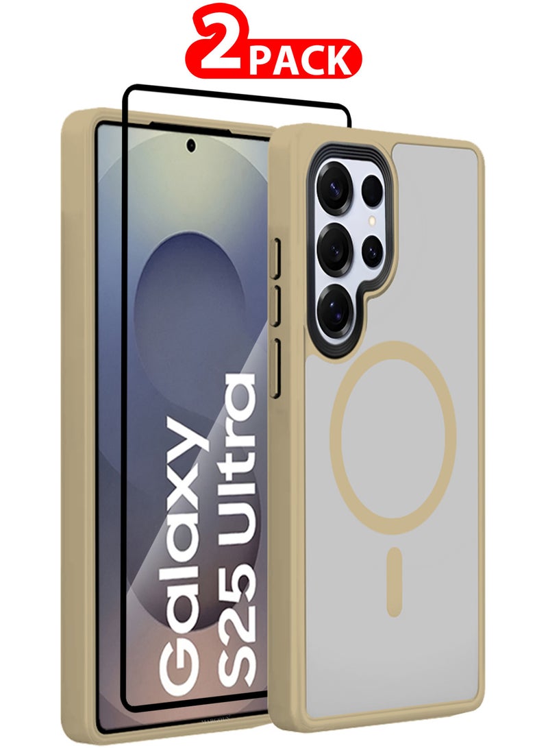 CATANES (for Samsung Galaxy S25 Ultra) 2Packs, Magnetic Slim Protective Case Wireless Charging Support with Shock Proof 3D Screen Protector - Titanium Desert - Image 1