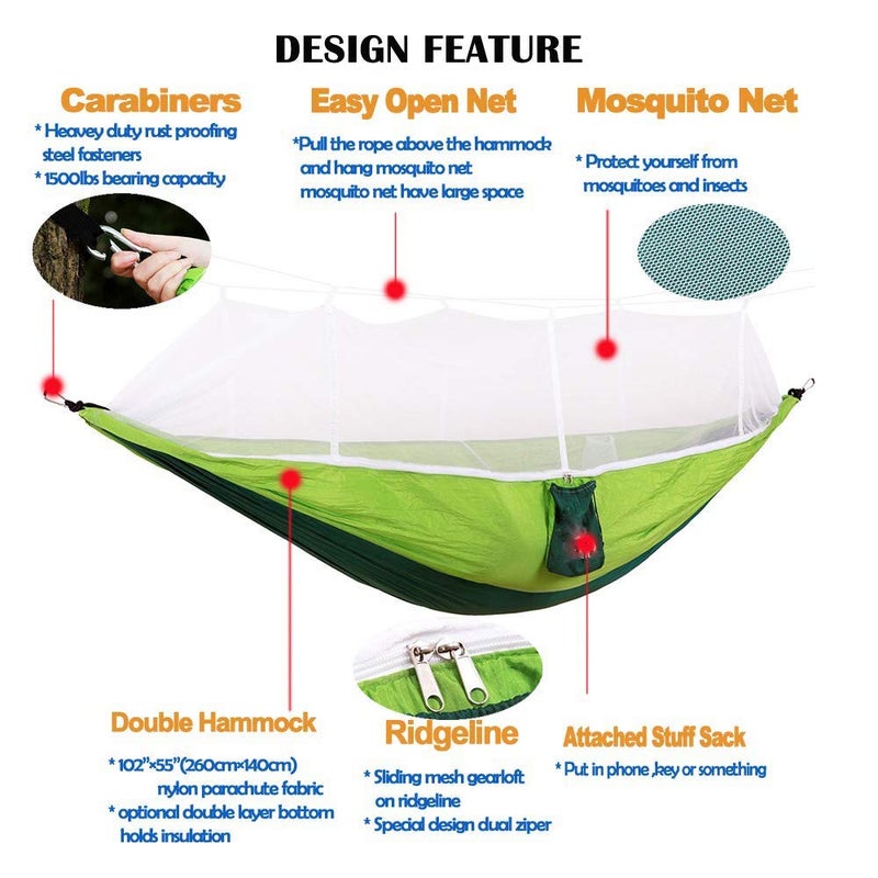 DOLPHY Portable Camping Hammock with Mosquito Net for Hiking Travel - Image 2