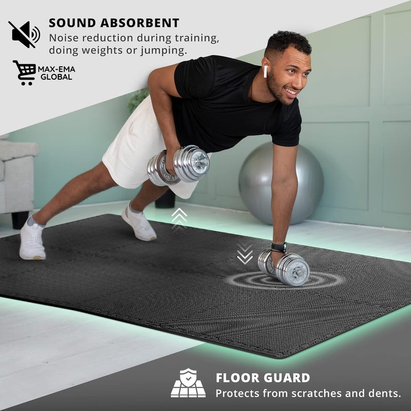 Max-Ema Global Interlocking Foam Floor Tiles Black 60x60x1cm Pack of 4 For Home Gym, Exercise Floor Mat, Workout Equipment, Play Area Soft Foam Mat And House Gym Flooring Water Resistant - Image 4
