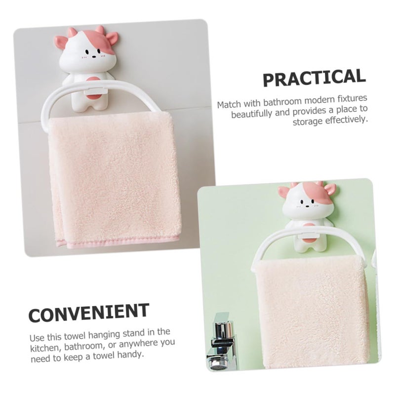 Wall Mounted Towel Holder With Cartoon Cow Design Easy Installation Bathroom Accessory - Image 5