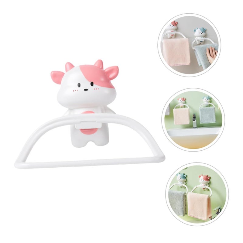 Wall Mounted Towel Holder With Cartoon Cow Design Easy Installation Bathroom Accessory - Image 4