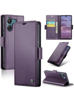 HuHa Case Cover For Xiaomi Redmi 13C 4G / 13C 5G CaseMe 023 Butterfly Buckle Litchi Texture RFID Anti-theft Leather Phone Case Pearly Purple 