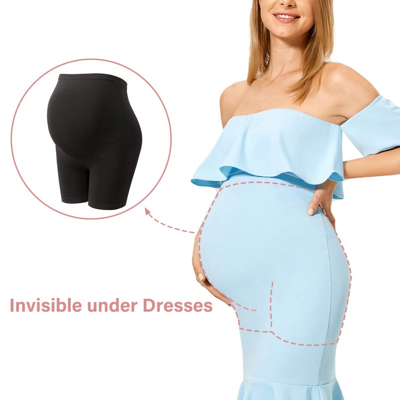 Gratlin Women's Seamless Maternity Shapewear for Dresses Pregnancy Shorts Panties High Waist Mid-Thigh Underwear Black X-Large - Image 2