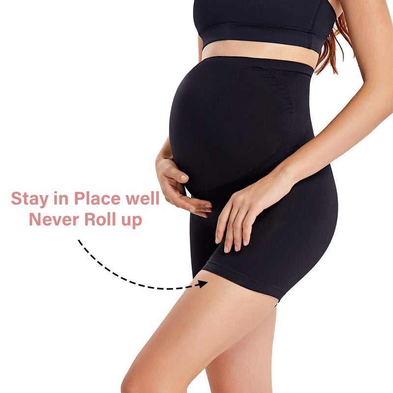 Gratlin Women's Seamless Maternity Shapewear for Dresses Pregnancy Shorts Panties High Waist Mid-Thigh Underwear Black X-Large - Image 4