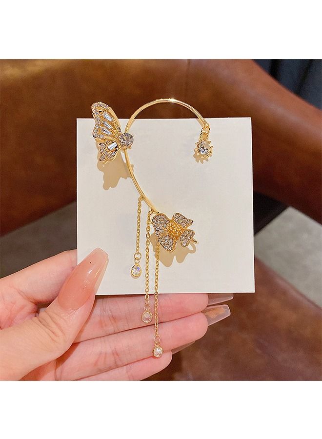 يونيك أقراط الزركون شرابة الفراشة - لا مقاطع أذن الفراشة الثاقبة - 1 زوج خطافات أذن زهور الفراشة - بسيطة وأنيقة مع الماس المتلألئ للنساء هدية مجوهرات الفتيات (ذهبي) - Image 3