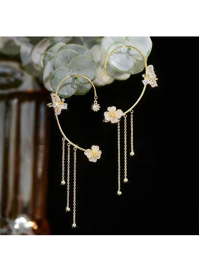 يونيك أقراط الزركون شرابة الفراشة - لا مقاطع أذن الفراشة الثاقبة - 1 زوج خطافات أذن زهور الفراشة - بسيطة وأنيقة مع الماس المتلألئ للنساء هدية مجوهرات الفتيات (ذهبي) - Image 2