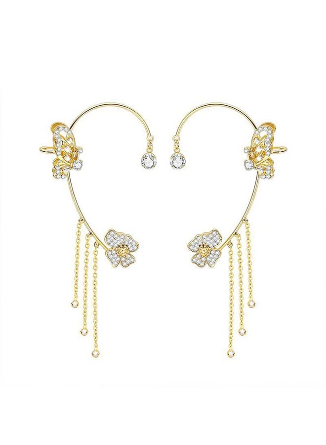 يونيك أقراط الزركون شرابة الفراشة - لا مقاطع أذن الفراشة الثاقبة - 1 زوج خطافات أذن زهور الفراشة - بسيطة وأنيقة مع الماس المتلألئ للنساء هدية مجوهرات الفتيات (ذهبي) - Image 1