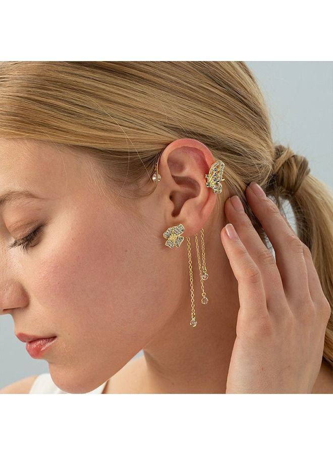 يونيك أقراط الزركون شرابة الفراشة - لا مقاطع أذن الفراشة الثاقبة - 1 زوج خطافات أذن زهور الفراشة - بسيطة وأنيقة مع الماس المتلألئ للنساء هدية مجوهرات الفتيات (ذهبي) - Image 5