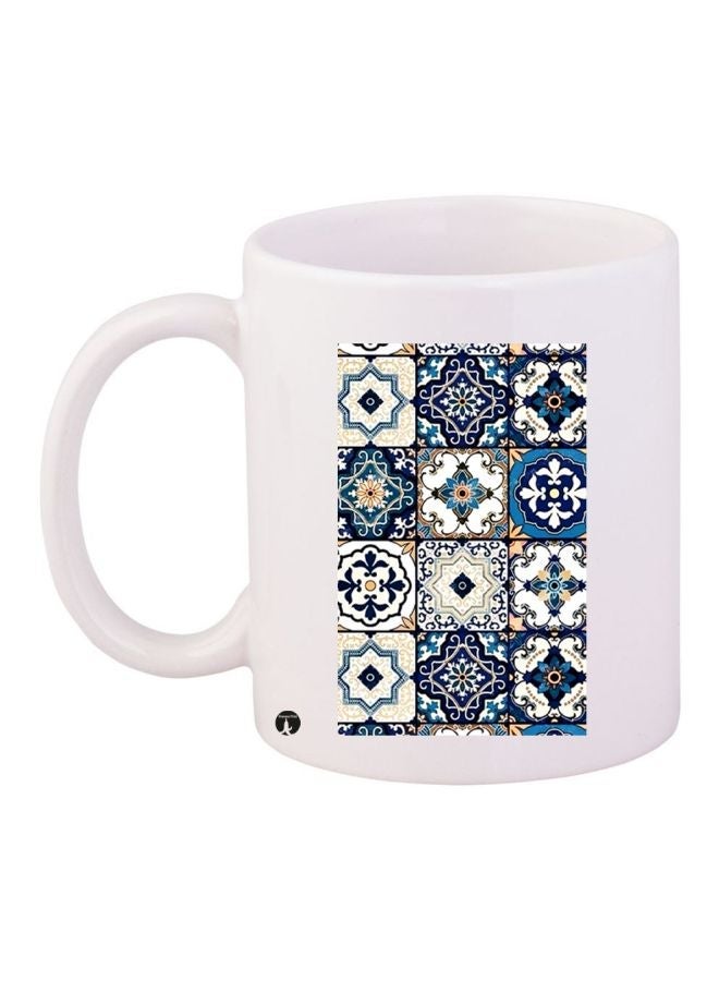 RYN Design Printed Coffee Mug White/Blue/Yellow 11ounce