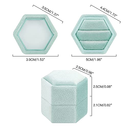 DesignSter Hexagon Velvet Ring Box - Premium Gorgeous Vintage Double Ring Display Holder with Detachable Lid for Proposal, Engagement, Wedding, Ceremony (Mint green) - Image 4