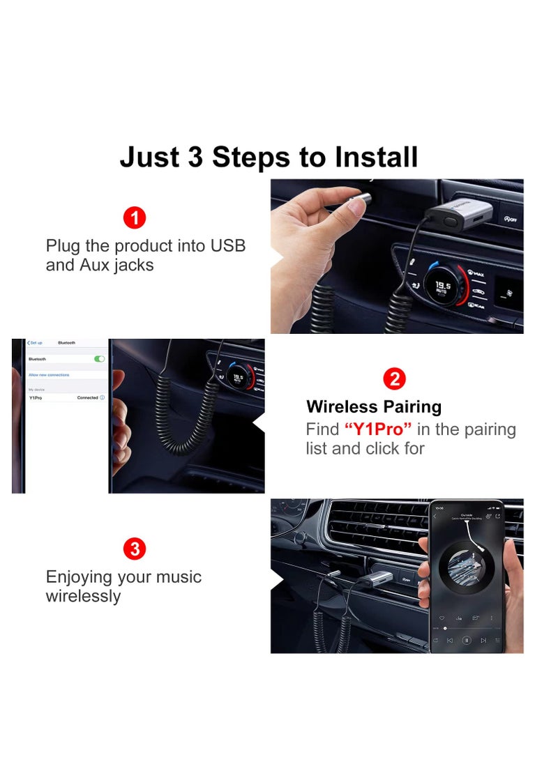 SYOSI - Bluetooth Aux Adapter for Car, Car Bluetooth v5.3 Wireless Receiver USB to 3.5mm Jack Adapter Built-in Microphone Aux Input for Hands-Free Calls, Plug and Play, Auto Power on for Car Speaker - Image 1