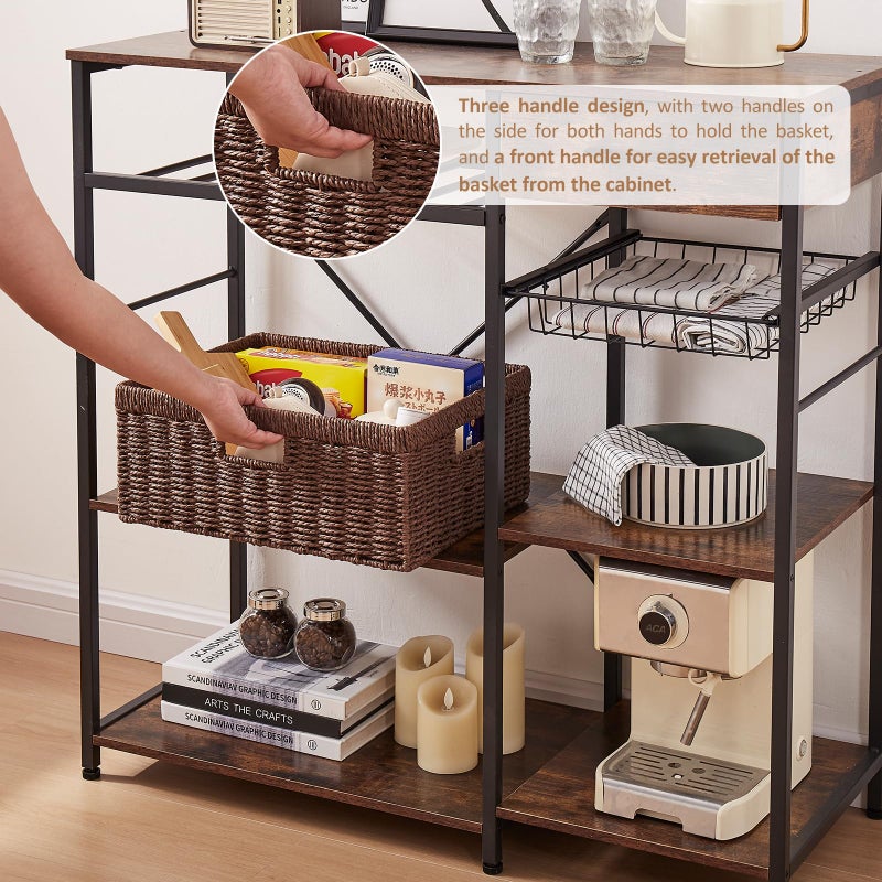 OIAHOMY Wicker Basket, Paper Shelf Basket with Built-in Handles, Rectangular Wicker Storage Bin for Pantry, Shelves, 1 Pack-Brown - Image 5