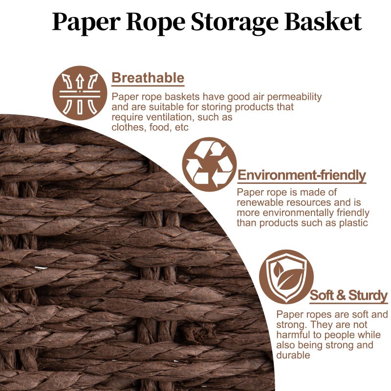 OIAHOMY Wicker Basket, Paper Shelf Basket with Built-in Handles, Rectangular Wicker Storage Bin for Pantry, Shelves, 1 Pack-Brown - Image 3