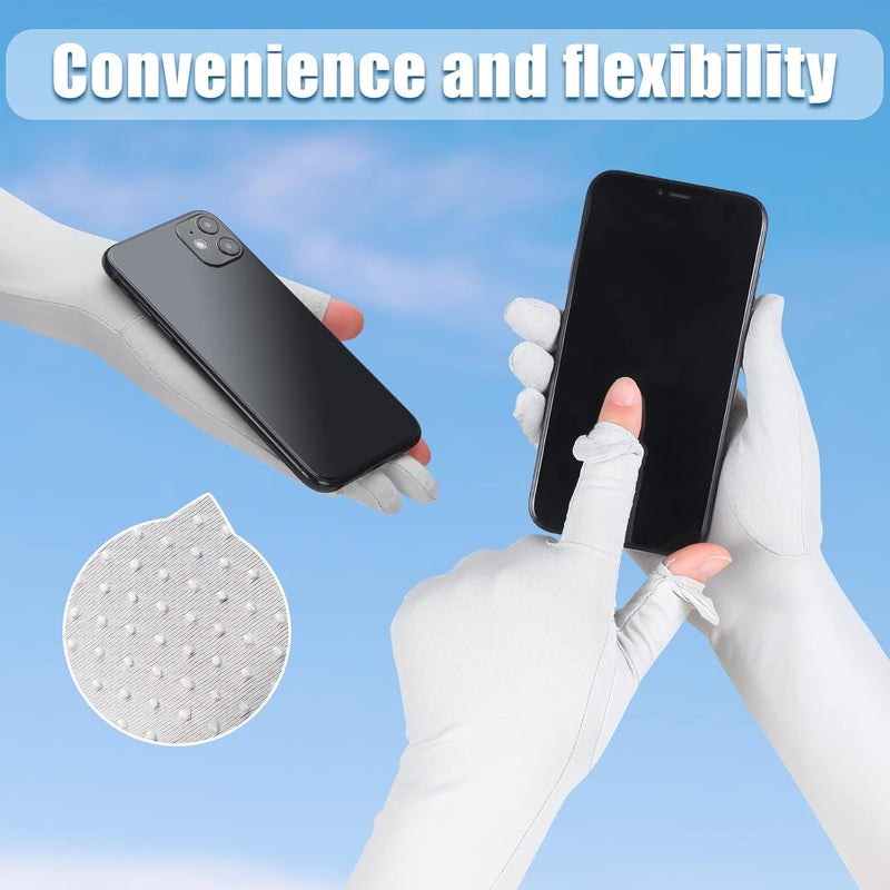 Jecery 2 Pairs UV Long Sun Gloves for Women - Sunblock Driving Gloves in Gray and Blue - Image 3