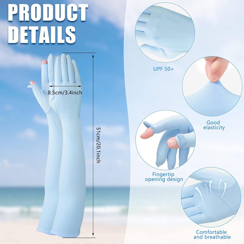 Jecery 2 Pairs UV Long Sun Gloves for Women - Sunblock Driving Gloves in Gray and Blue - Image 2