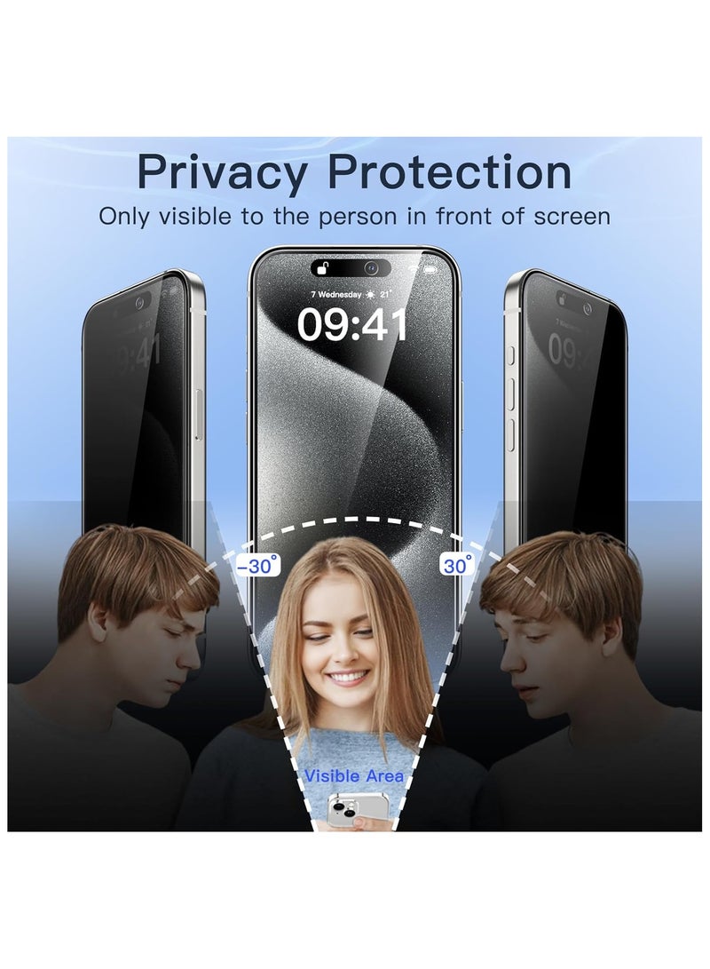 آرمور شاشة حماية زجاجية للحفاظ على الخصوصية مضادة للتجسس (لقافة) لهاتف أبل ايفون 15 برو ماكس 6.7-بوصة أسود - Image 3