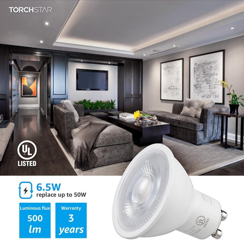 TORCHSTAR 12-Pack GU10 LED Bulbs Dimmable, 500LM 50W Halogen Equivalent, 4000K Cool White, 40° Beam Angle MR16 Spot Light Bulb for Recessed Lighting Track Lighting, UL Listed - Image 3