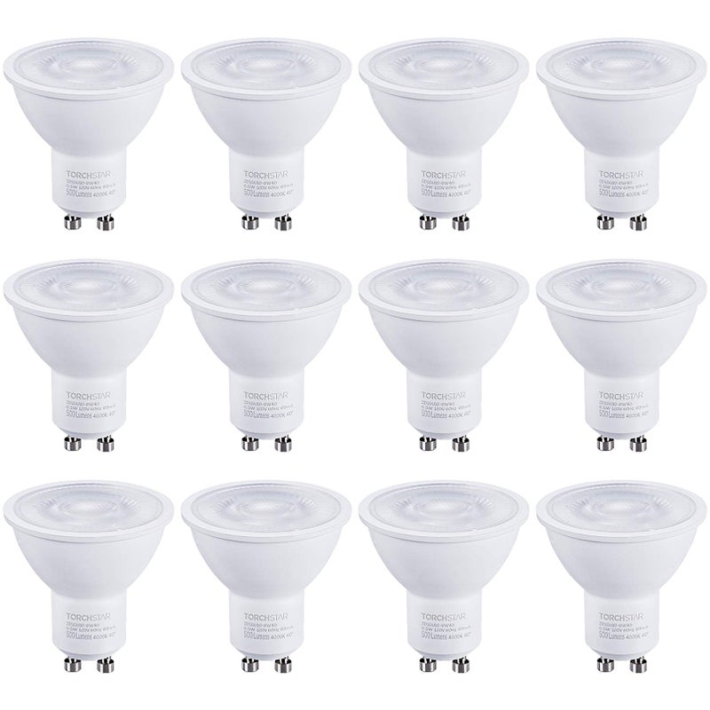 TORCHSTAR 12-Pack GU10 LED Bulbs Dimmable, 500LM 50W Halogen Equivalent, 4000K Cool White, 40° Beam Angle MR16 Spot Light Bulb for Recessed Lighting Track Lighting, UL Listed - Image 1