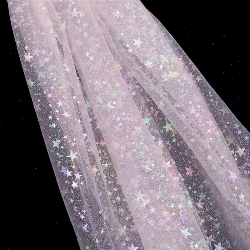 Glitter Sequins Tulle Fabric Wedding Birthday Backdrop Curtain Lace Wide Tulle for Sewing Table Skirt DIY Home Decor (Peach 150X100CM) - Image 1