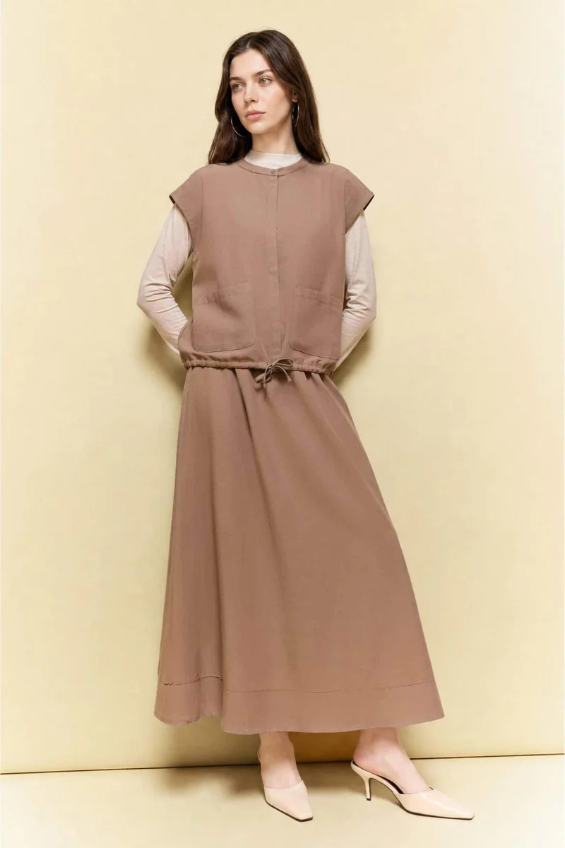 ديفاكتو A Line Linen Blended Maxi Skirt