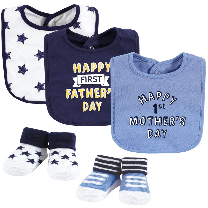 hudson baby Hudson Baby Unisex Baby Cotton Bib and Sock Set Boy Mothers Fathers Day One Size