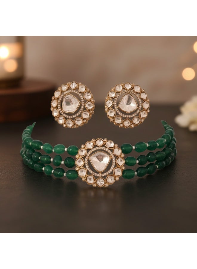 Pretty Precious Indo-Western Kundan Choker Set for Women & Girls | Elegant Traditional Bridal & Party Wear Necklace Set - Image 4