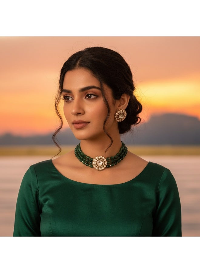 Pretty Precious Indo-Western Kundan Choker Set for Women & Girls | Elegant Traditional Bridal & Party Wear Necklace Set - Image 2