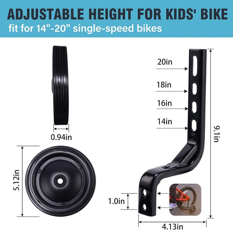 HOMEE Bike Training Wheels for Kids Adjustable Bicycle with Heavy Duty Rear Children Bicycles Stabilizer Mounted Kit, Bike Accessories fits for 14, 16, 18, 20inch Single Speed Bikes, 1 Pair (Black) - Image 2