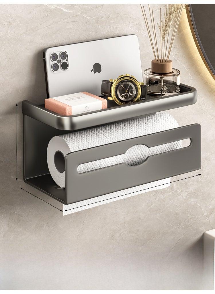 Generic Bathroom Tissue Holder Wall-Mounted Waterproof C3-gun gray lengthened double tissue box [can hold long paper]] 