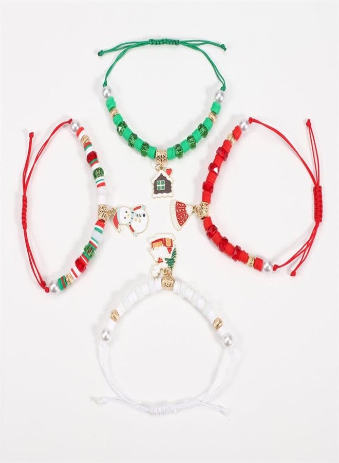 Pingyongchang Christmas Bracelets Set for Women Xmas Preppy Clay Stretch Charm Beads Stackable Heishi Bracelet Christmas Tree Snowflake Santa Claus Jingle Bell Accessories Party Friendship Gift-E - Image 4