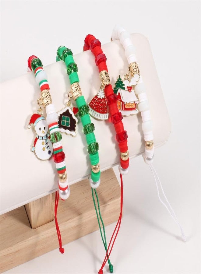 Pingyongchang Christmas Bracelets Set for Women Xmas Preppy Clay Stretch Charm Beads Stackable Heishi Bracelet Christmas Tree Snowflake Santa Claus Jingle Bell Accessories Party Friendship Gift-E - Image 5