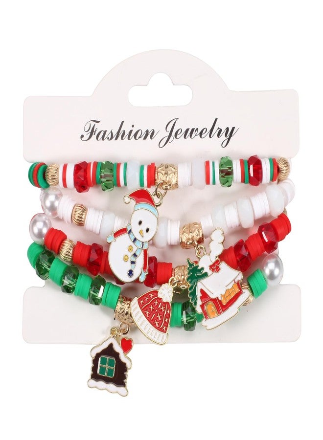 Pingyongchang Christmas Bracelets Set for Women Xmas Preppy Clay Stretch Charm Beads Stackable Heishi Bracelet Christmas Tree Snowflake Santa Claus Jingle Bell Accessories Party Friendship Gift-E - Image 2