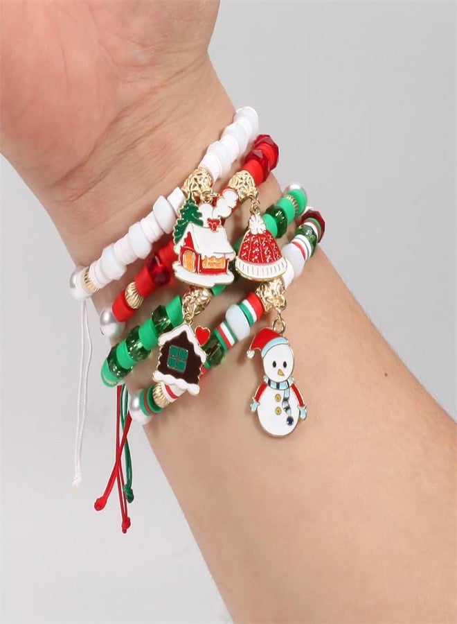 Pingyongchang Christmas Bracelets Set for Women Xmas Preppy Clay Stretch Charm Beads Stackable Heishi Bracelet Christmas Tree Snowflake Santa Claus Jingle Bell Accessories Party Friendship Gift-E - Image 3