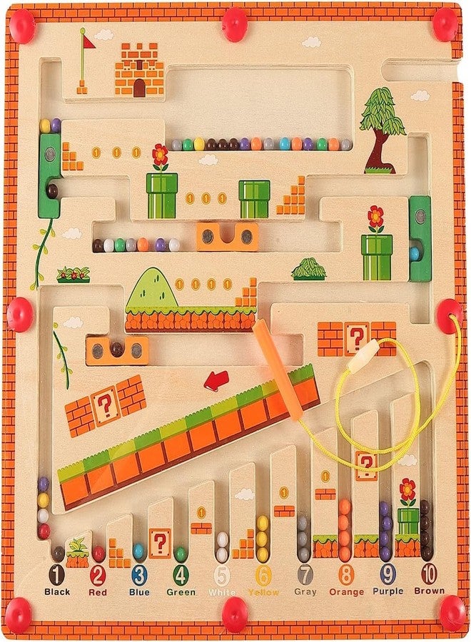 LSARIMO Wooden Magnetic Maze Puzzle Board for Kids | Super Mario Theme Color & Number Learning Toy | Magnetic Maze for Toddlers 3-6 Years | Fine Motor Skills, Counting & Educational Activity Game - Image 1