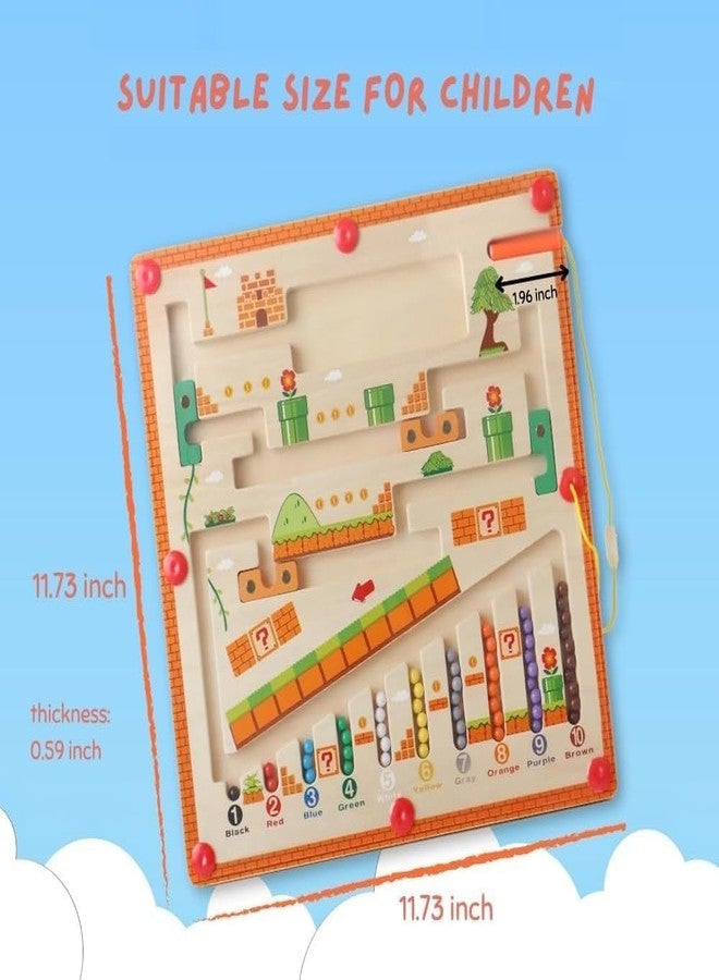 LSARIMO Wooden Magnetic Maze Puzzle Board for Kids | Super Mario Theme Color & Number Learning Toy | Magnetic Maze for Toddlers 3-6 Years | Fine Motor Skills, Counting & Educational Activity Game - Image 2