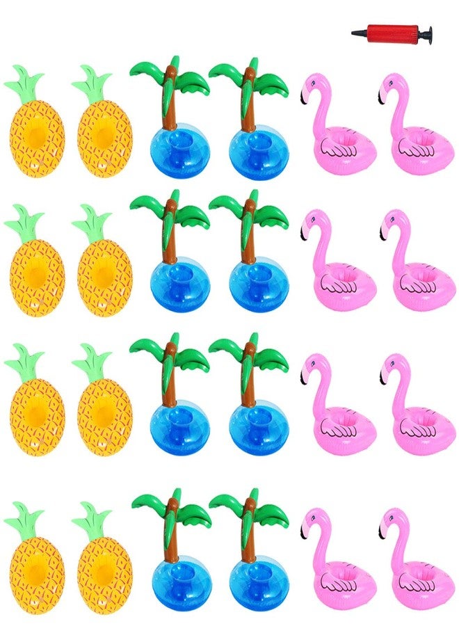Aoutacc Float Drink Holders for Pool, 24 Pack Inflatable Crab Flamingo Palm Trees Pineapple Beverage Floats Cup Holders Pool Coasters with Mini Air Pump - Image 1