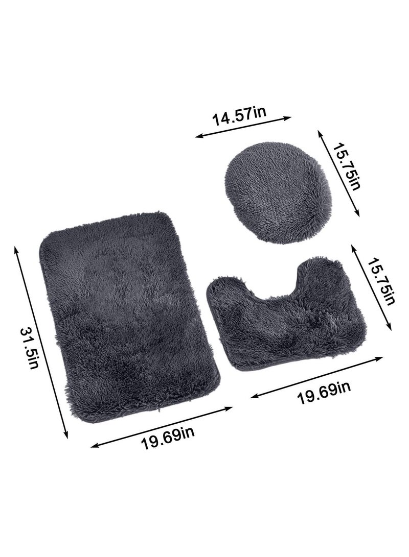 XiuWoo 3-Piece Bath Mat Set, Super Soft and Absorbent Non-Slip Bathroom Rug with U-Shape Toilet Lid Cover, Machine Washable, 19.7x31.5 Inch & 19.7x15.7 Inch - Image 2