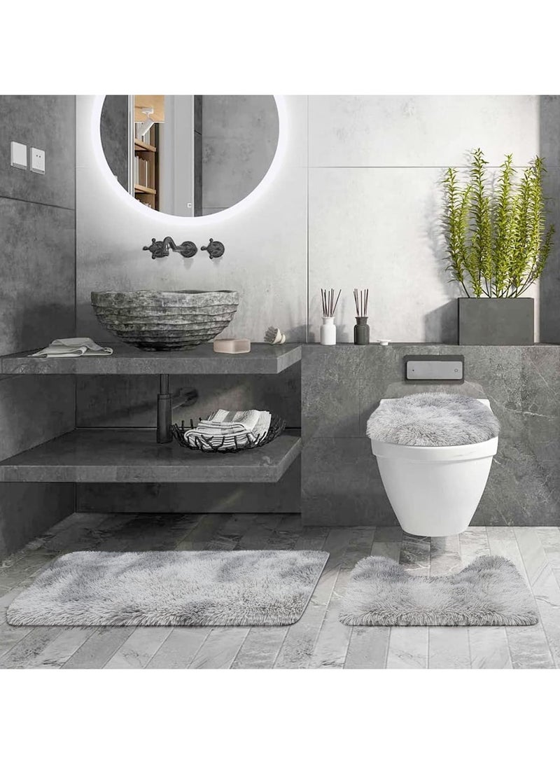 XiuWoo 3-Piece Bath Mat Set, Super Soft and Absorbent Non-Slip Bathroom Rug with U-Shape Toilet Lid Cover, Machine Washable, 19.7x31.5 Inch & 19.7x15.7 Inch - Image 3