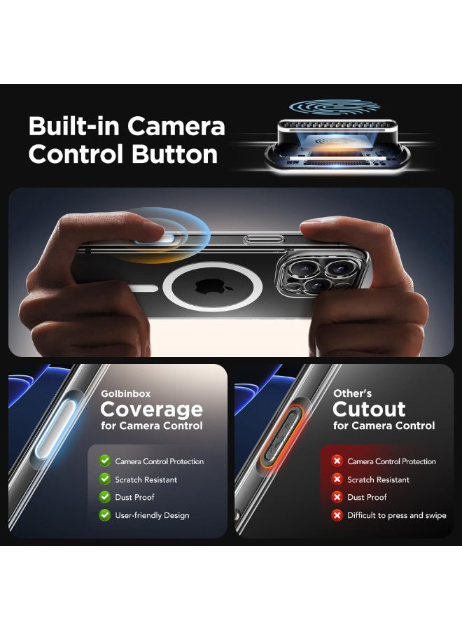 جولبينبوكس جراب هاتف مغناطيسي لهاتف iPhone 16 Pro مع زر التحكم في الكاميرا، متوافق مع MagSafe، [حماية كاملة للكاميرا] [2 واقي شاشة عالي الدقة] جراب هاتف مقاوم للصدمات لهاتف iPhone 16 Pro (شفاف) - Image 2