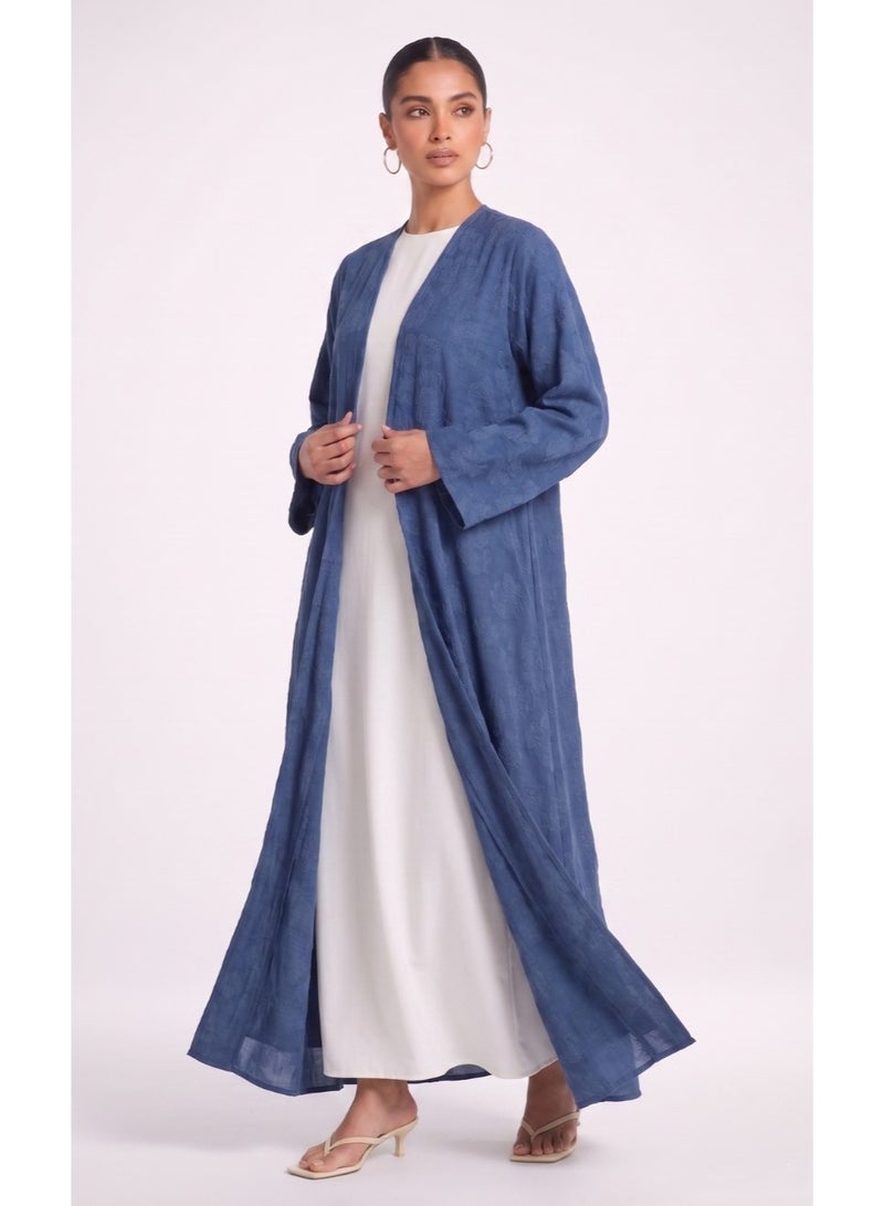 Next Abaya Blue Denim Crepe Open Abaya Premium Textured Pattern Kimono - Image 4