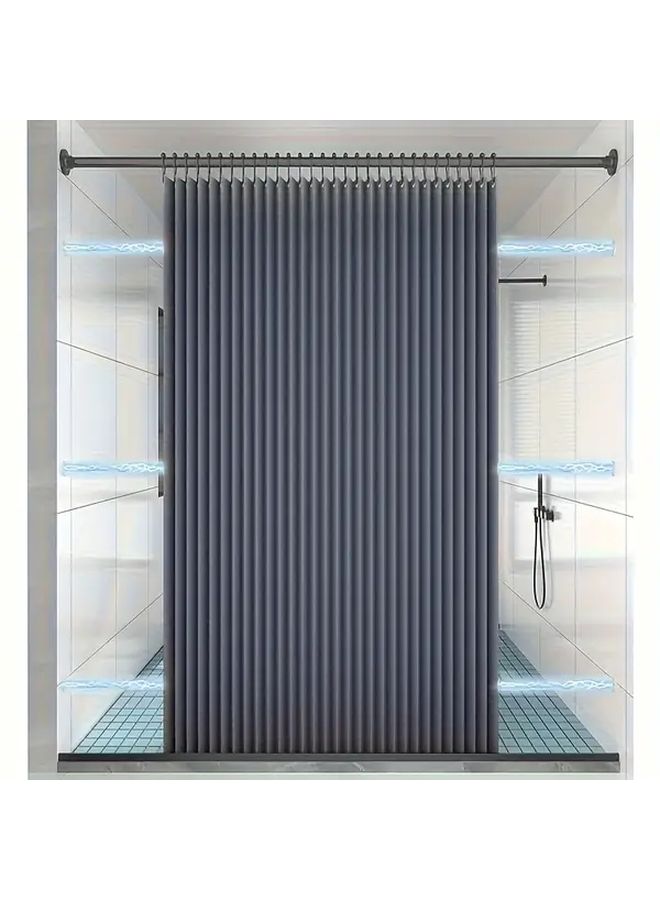 Heavy Duty Foldable Beige Shower Curtain Thick Ruched Design Striped Pattern Easy Install Eyelets All Season Modern Bathroom Accessory Space Saving - Image 4