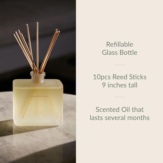 Archipelago Botanicals Stonehenge Reed Diffuser, Home Fragrance Reed Diffuser, Includes Fragrance Oil, Frosted Glass Vessel & 10 Diffuser Reeds, Perfect for Home, Office or Gift, 7.6 Fl Oz - Image 3